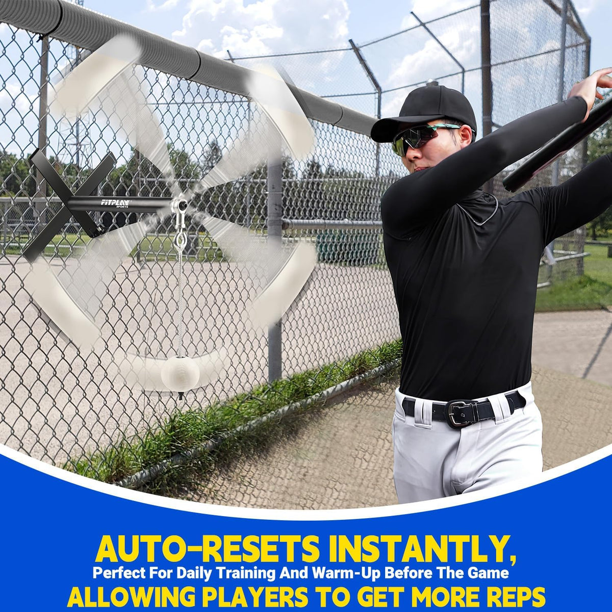 Portable Hitting Trainer with Tethered Ball for Fence Mounting