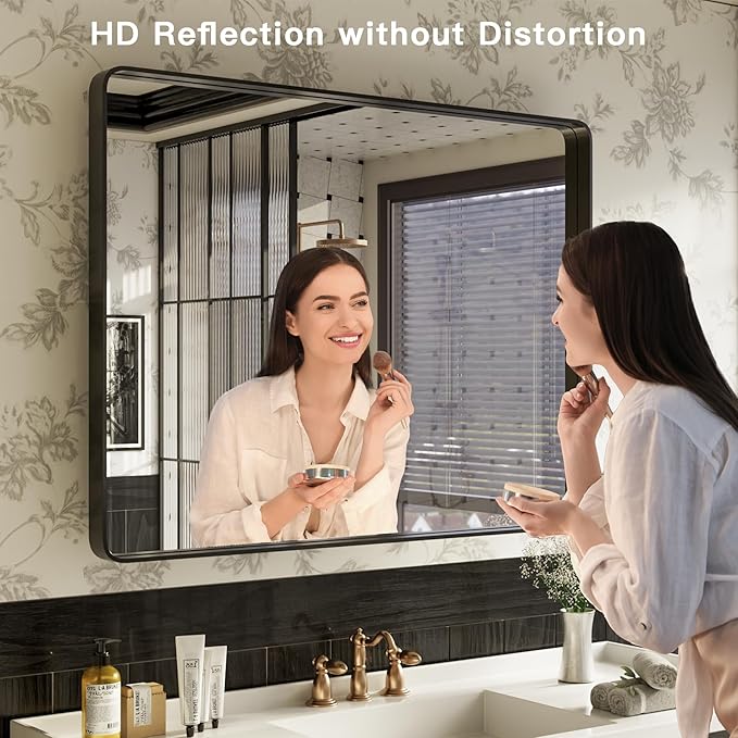 ISKM Black Metal Framed Bathroom Mirror