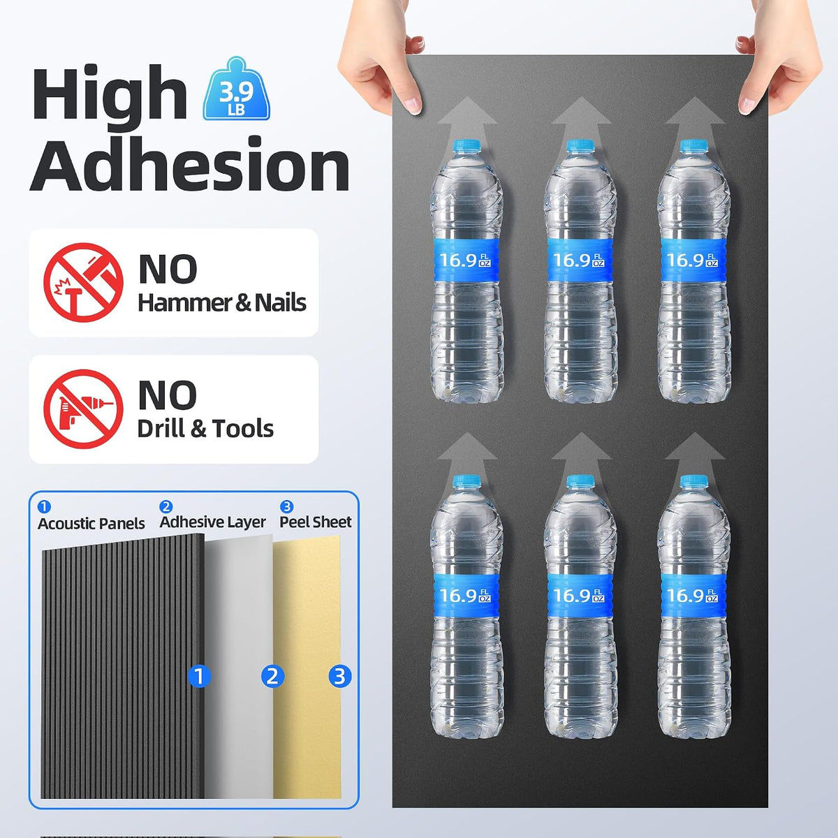 4 Pack High Density Large Acoustic Panel Sound Absorbing with Self-Adhesive