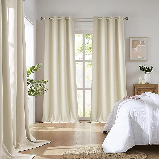 DUALIFE Buttercream Beige Curtains 63 Inch Length Blackout Window Drapes