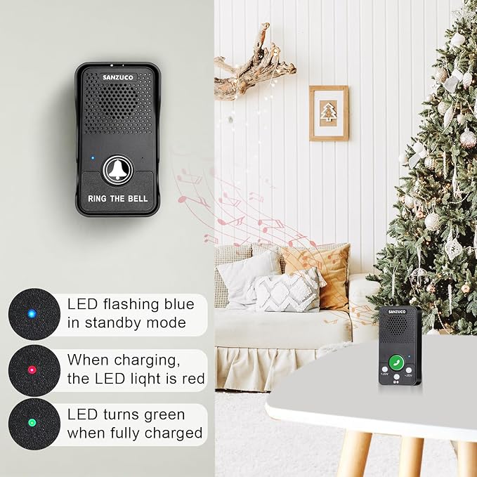 Wireless Doorbell, SANZUCO Doorbells Hands Free Communication, Full Duplex