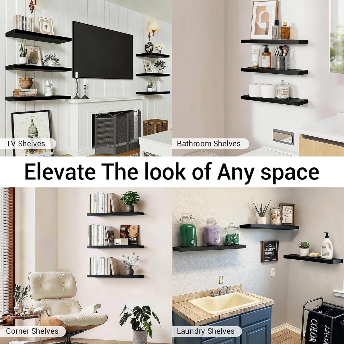 BAYKA Black Floating Shelves 22.5in, Set of 3, Wall Mounted for Wall Decor