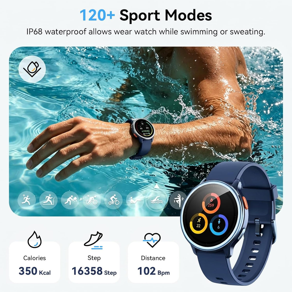 Smart Watch for Men Women, 1.27" HD Smartwatch (Answer/Make Calls), 2 Bands