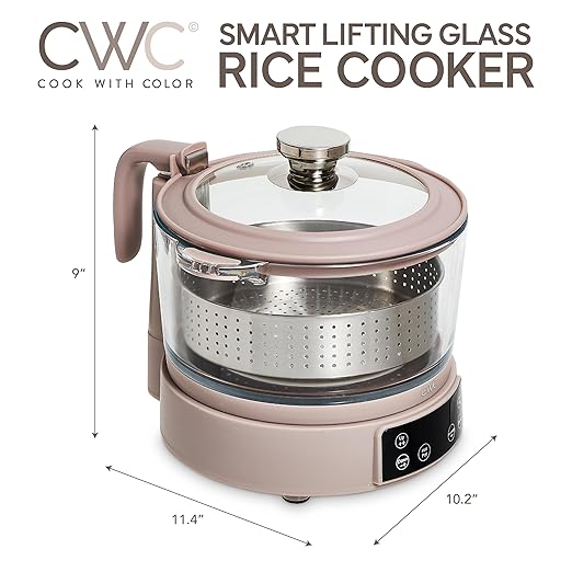 COOK WITH COLOR 3L Glass Mini Low Carb Rice Cooker – Holds 2 Cups Raw/Makes 6
