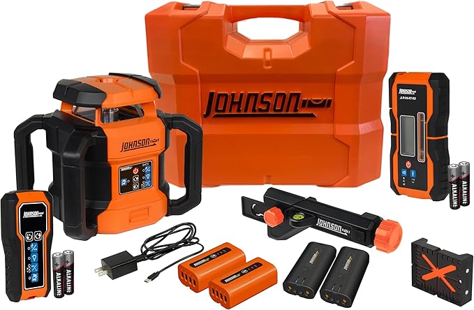 Johnson Level & Tool JRT300-RDHV-K Self-Leveling Red Dual Slope Rotary La...