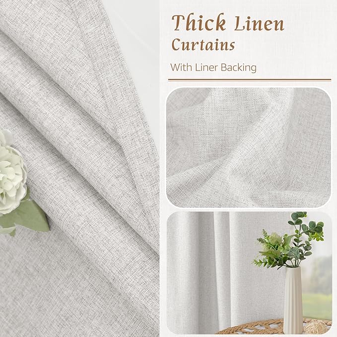 LAMIT 100% Blackout Linen Curtains, 72 Inch Linen Textured Living Room Curtains