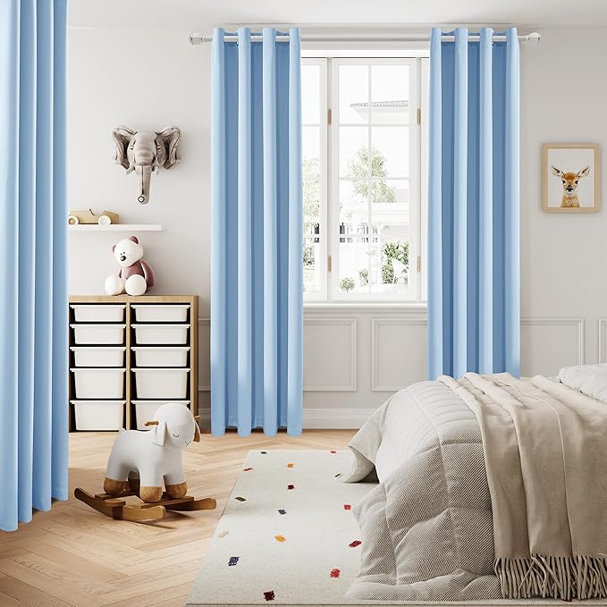 DUALIFE Sky Blue Blackout Curtain Panels/Drapes