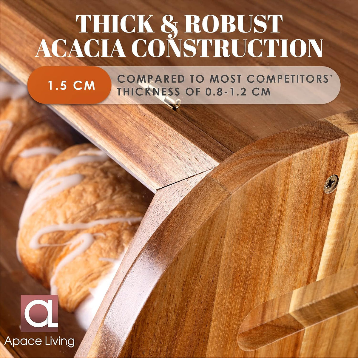 Arise Acacia Wooden Bread Box for Kitchen Countertop, Extra Large 2-Shelf