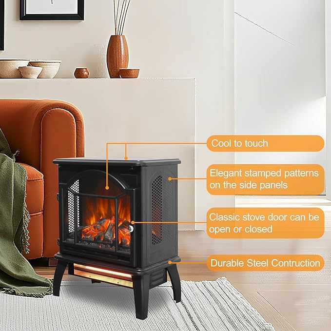 18" Electric Fireplace Stove, Freestanding Fireplaces Heater
