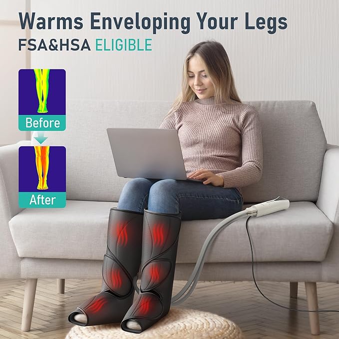 QUINEAR Leg Massager with Heat and Air Compression, Foot and Calf Massager