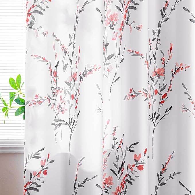 MYSKY HOME Kitchen Curtains 45 inch Length Floral Curtains Thermal Insulated
