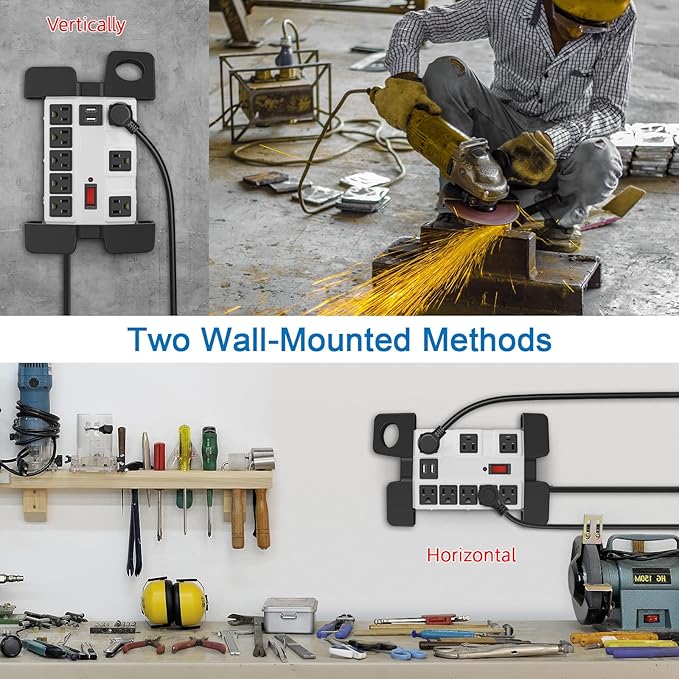 Heavy Duty Power Strip with USB, Workshop 8 Outlet Surge Protector 2700 Joules
