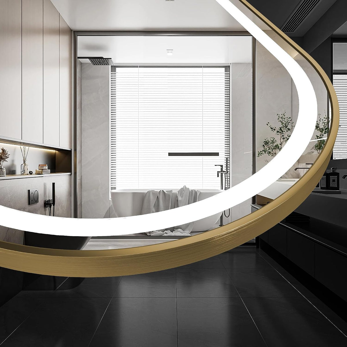 24x36 inch Gold Tempered Glass LED Arched Mirror
