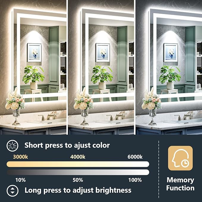 YEELAIT 28x32 Inch LED Bathroom Mirror