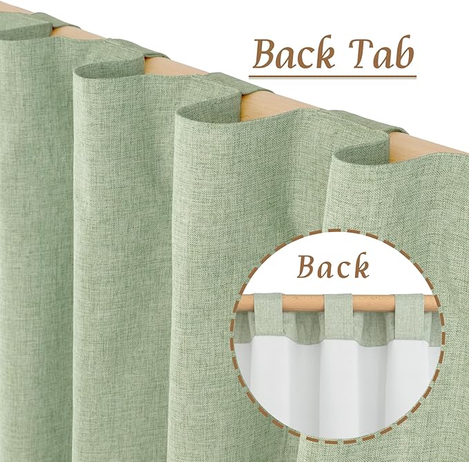 LAMIT 100% Blackout Linen Curtains, 63 Inches Linen Textured Thermal Bedroom