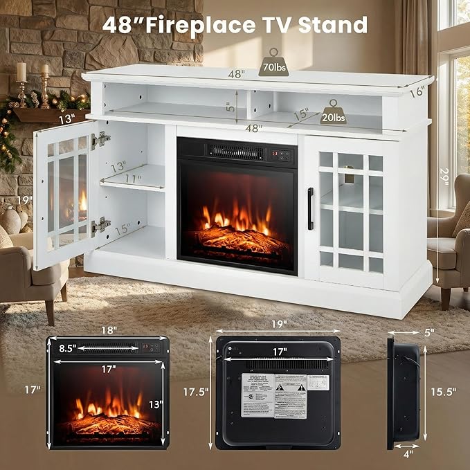 SIMOE Fireplace TV Stand Electric Fireplace 49Inch Console up to 55'' TV