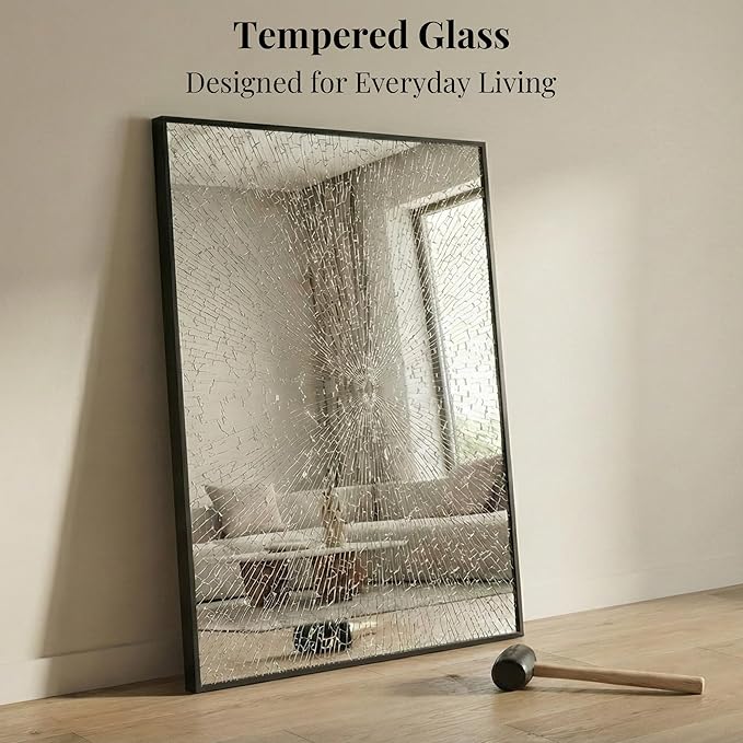 48''x36'' Extra Large Black Bathroom Mirror, Metal Framed Van...