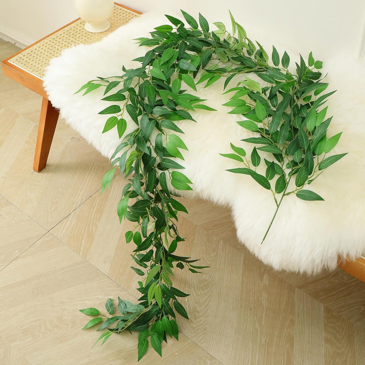 Artificial Italian Ruscus Vines, 3Pcs/75 Silk Vine Garland with Green Leaves,...