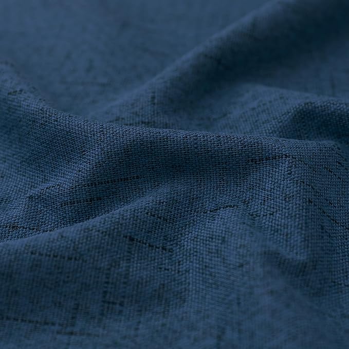 KOUFALL Navy Blue Linen Blackout Curtains 84 Inch Length, Dark Blue Thermal