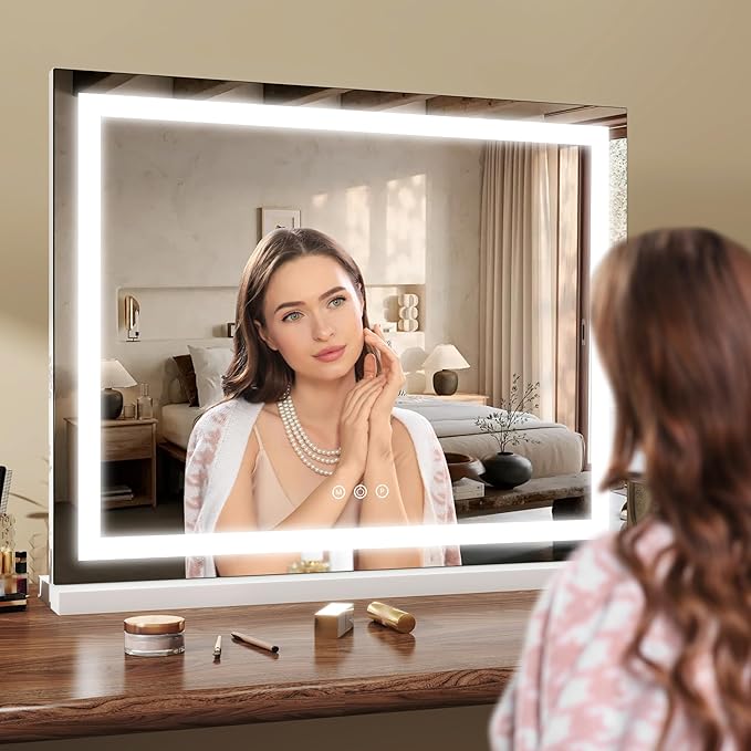 ROLOVE 23x18 Inch Lighted Vanity Mirror, 3-Color Dimmable LED & Touch Con...