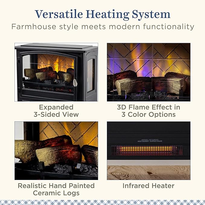 Country Living Infrared Freestanding Electric Fireplace Stove Heater in Black |