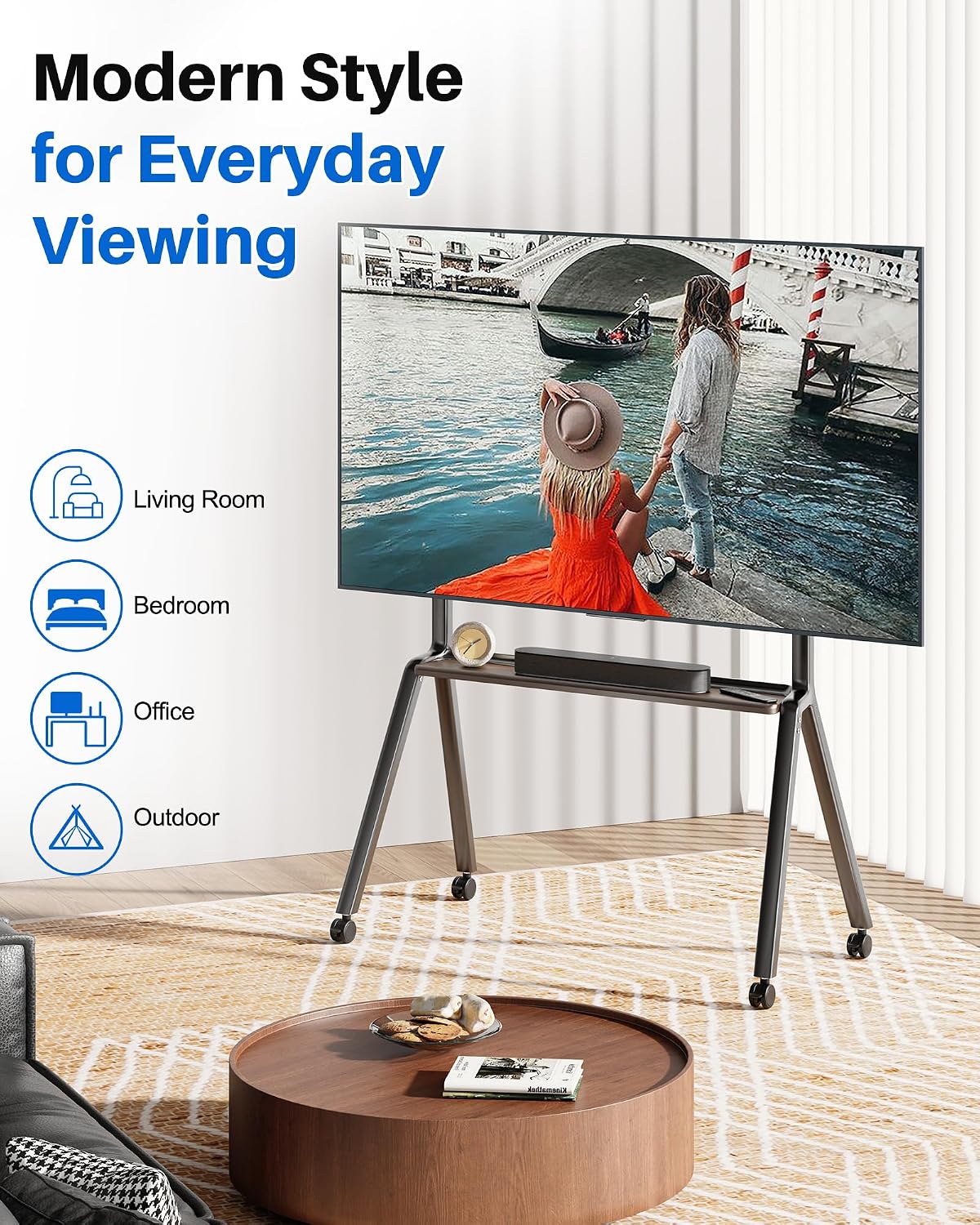 Rolling TV Stand for 55-100 Inch TVs,Mobile TV Cart Holds up to 265 lbs