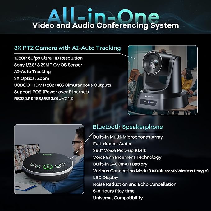 TONGVEO AI Auto-Tracking PTZ Conference Camera System