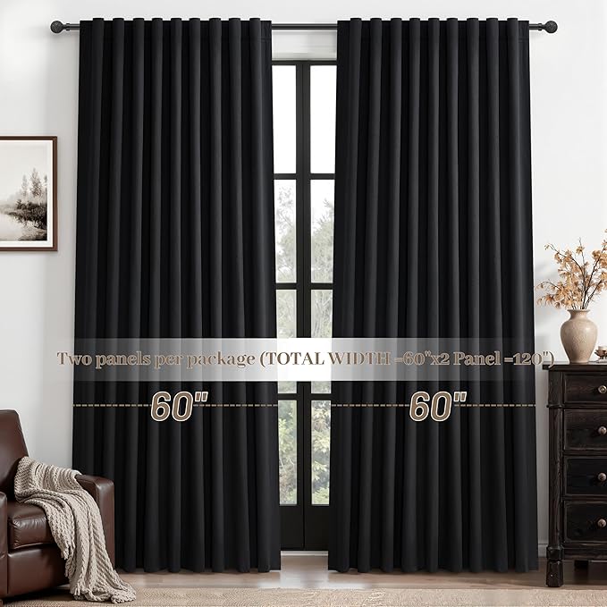 Black Out Curtains 60 Inches Extra Wide Luxury Linen Curtains 96 Inch Length