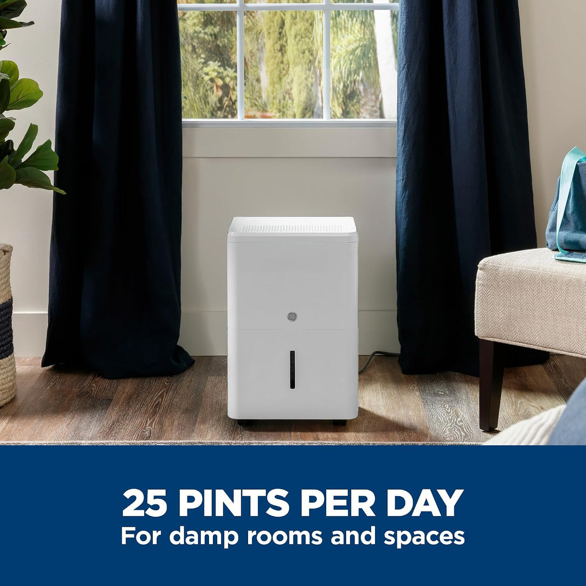 GE Small Dehumidifier 25 Pint Basement Bedroom Bathroom Drain 1500 Sq Ft