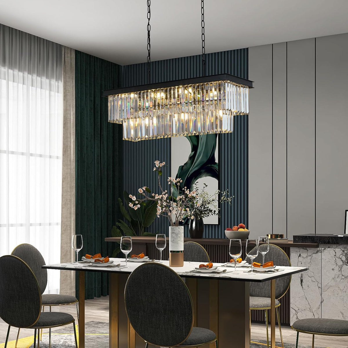 Weesalife Black Crystal Chandeliers for Dining Room,11-Lights L33.5 Inch