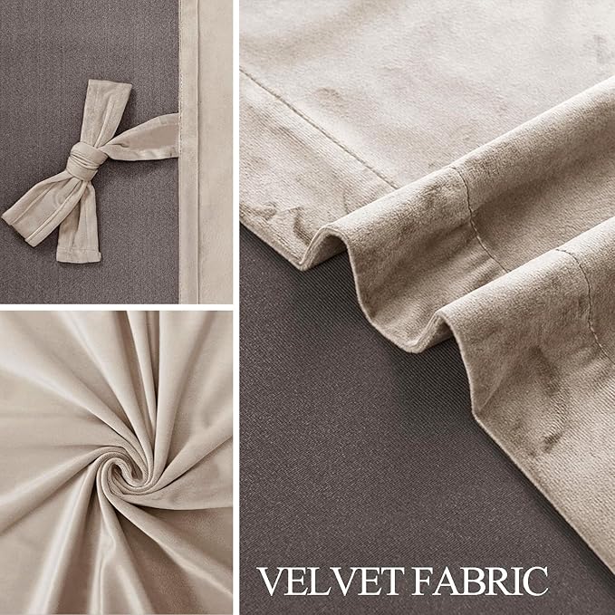 JIUZHEN Beige Velvet Curtains 96 inches