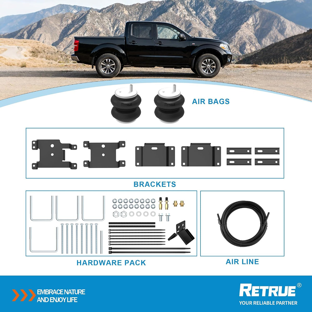 RETRUE Rear Air Bags Suspension Kit for 2005-2020 NISSAN Frontier