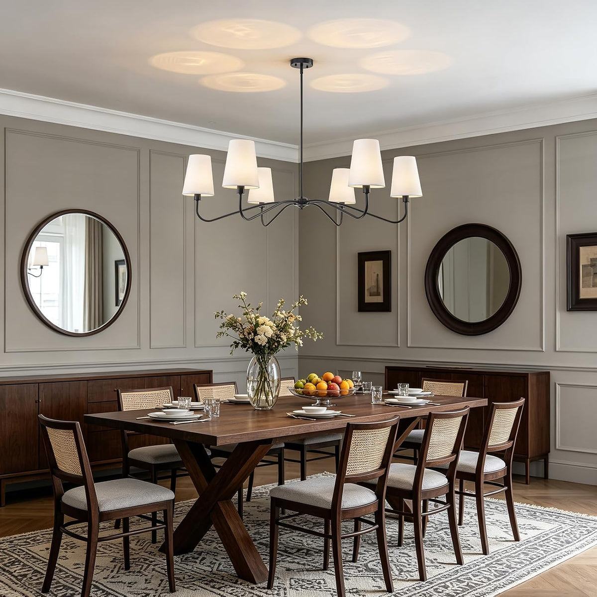 47'' Oversized Farmhouse Chandelier with Shades, 6-Light Large Chande...