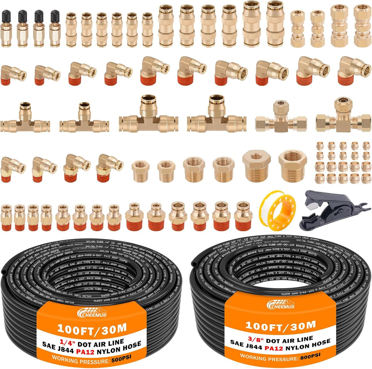 CheeMuii 80 PCS Brass DOT Air Line Fittings with 1/4" & 3/8" DO...