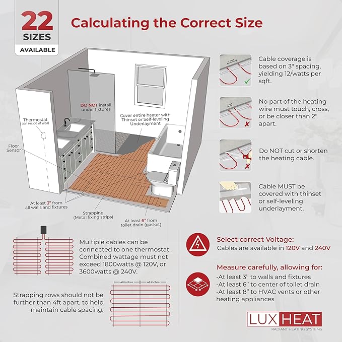LuxHeat 35sqft Floor Heating Cable Kit - 120v Electric Radiant Floor Heating