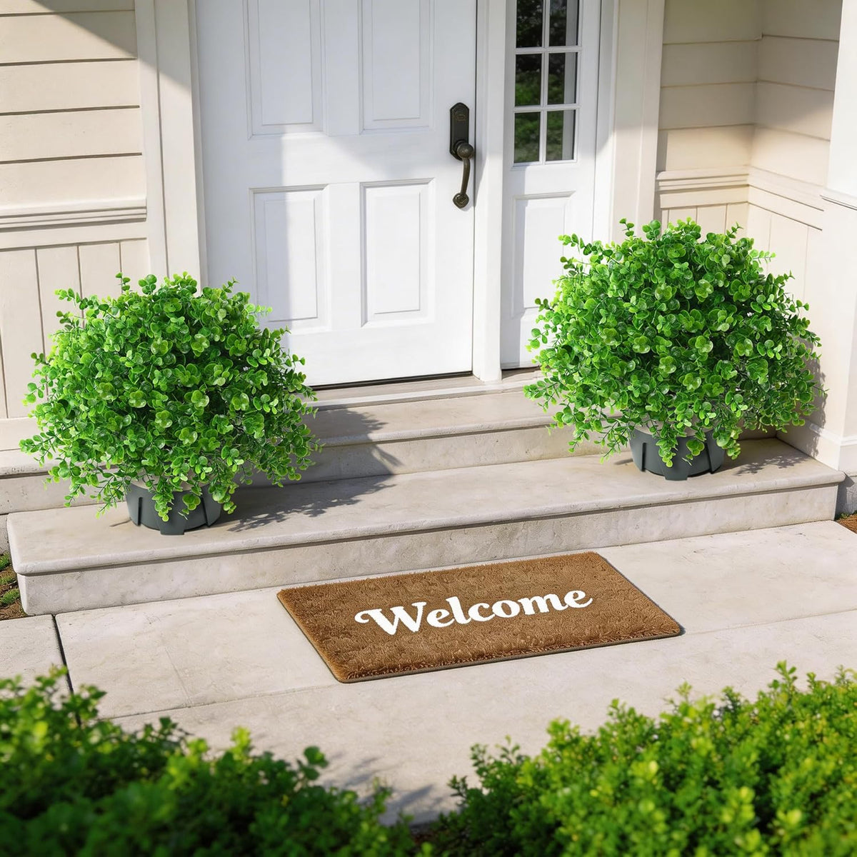 Fake Plants Artificial Boxwood Topiary, 2 Pack Artificial Plants Outdoor with...
