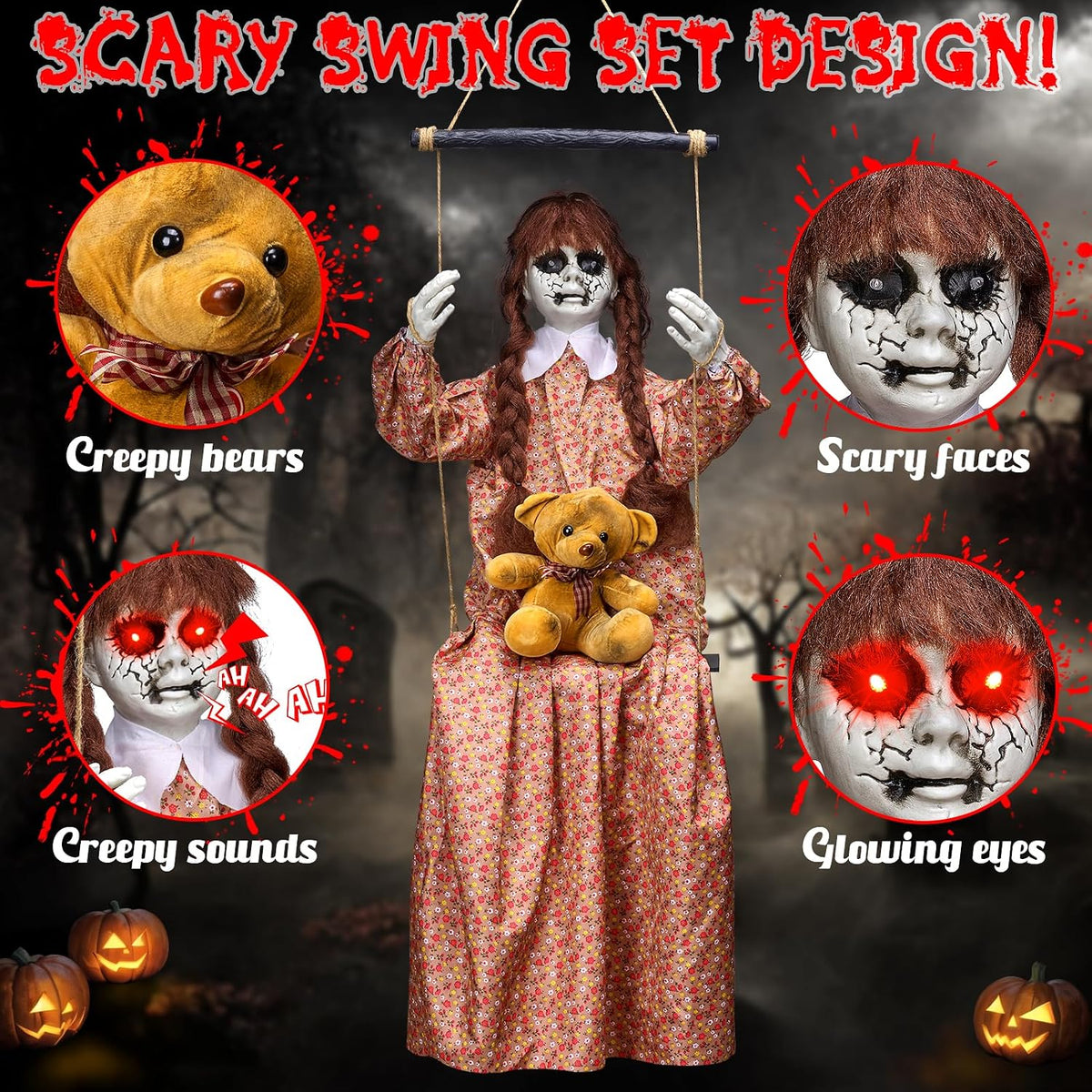 4.8FT Halloween Scary Decorations Outdoor,Hanging Swinging Doll Girl
