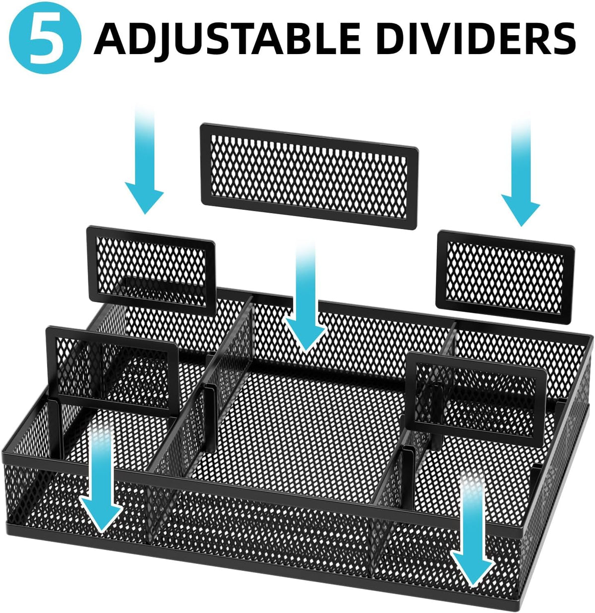 Marbrasse 2 Pack Desk Drawer Organizer, Mesh Drawer Organizer Tray with 8 Adj...