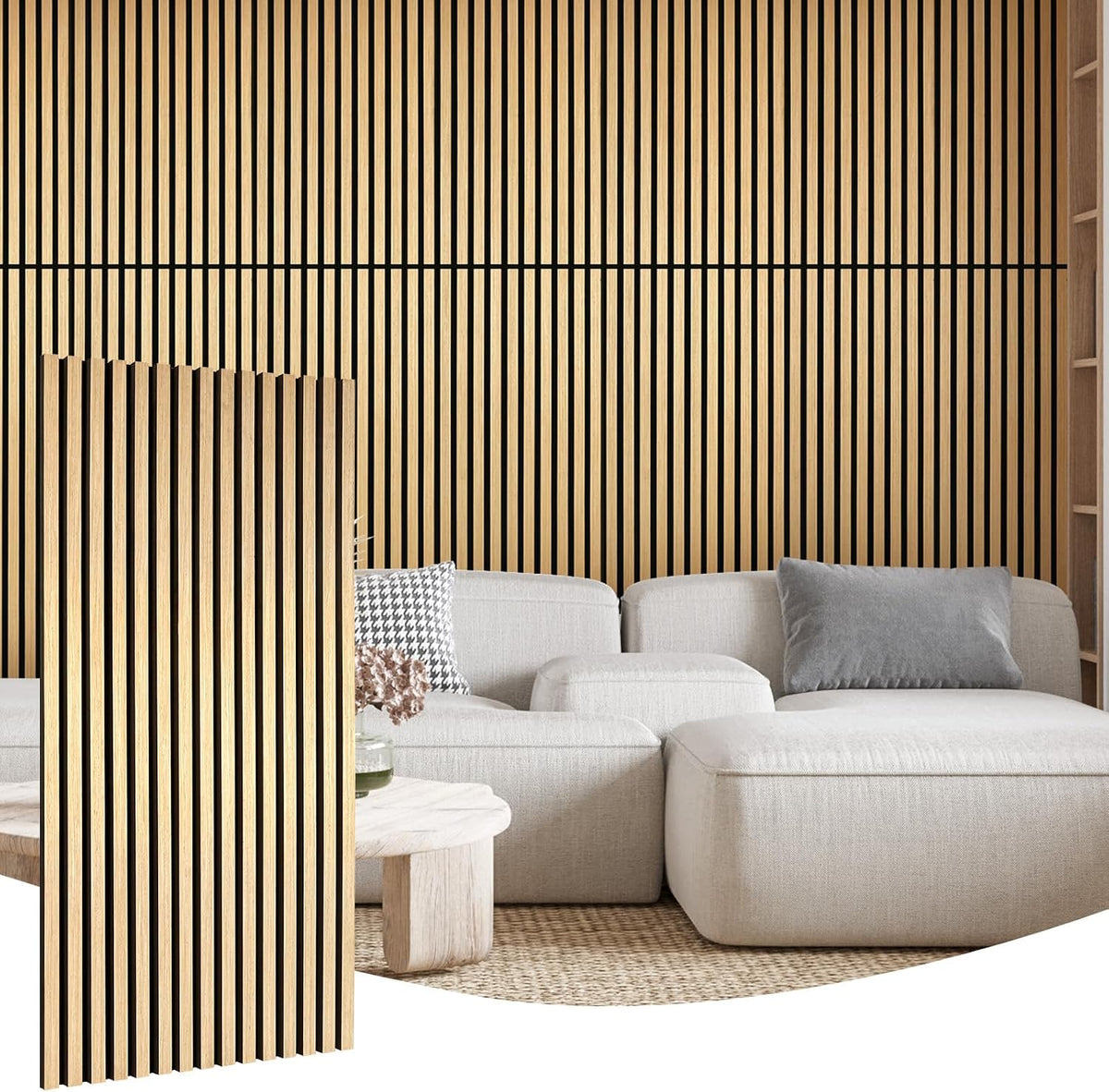 Yun-aeon Oak 2 Pack Wood Slat Acoustic Panels 47.2 x 23.6 Inch 3D Fluted Desi...