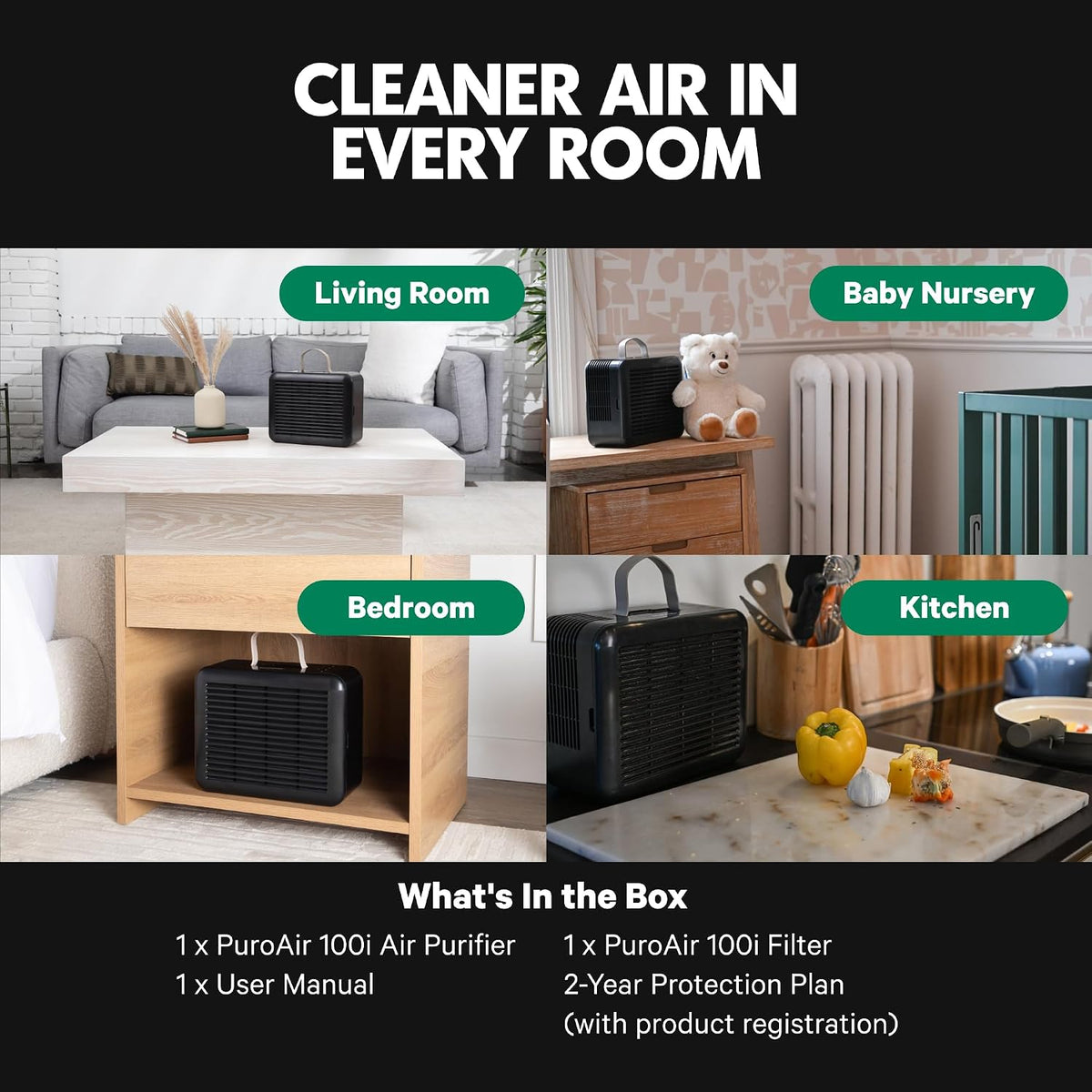 PuroAir 100i Smart HEPA Air Purifiers for Bedroom Home Pets - 550 Ft² (1PK)