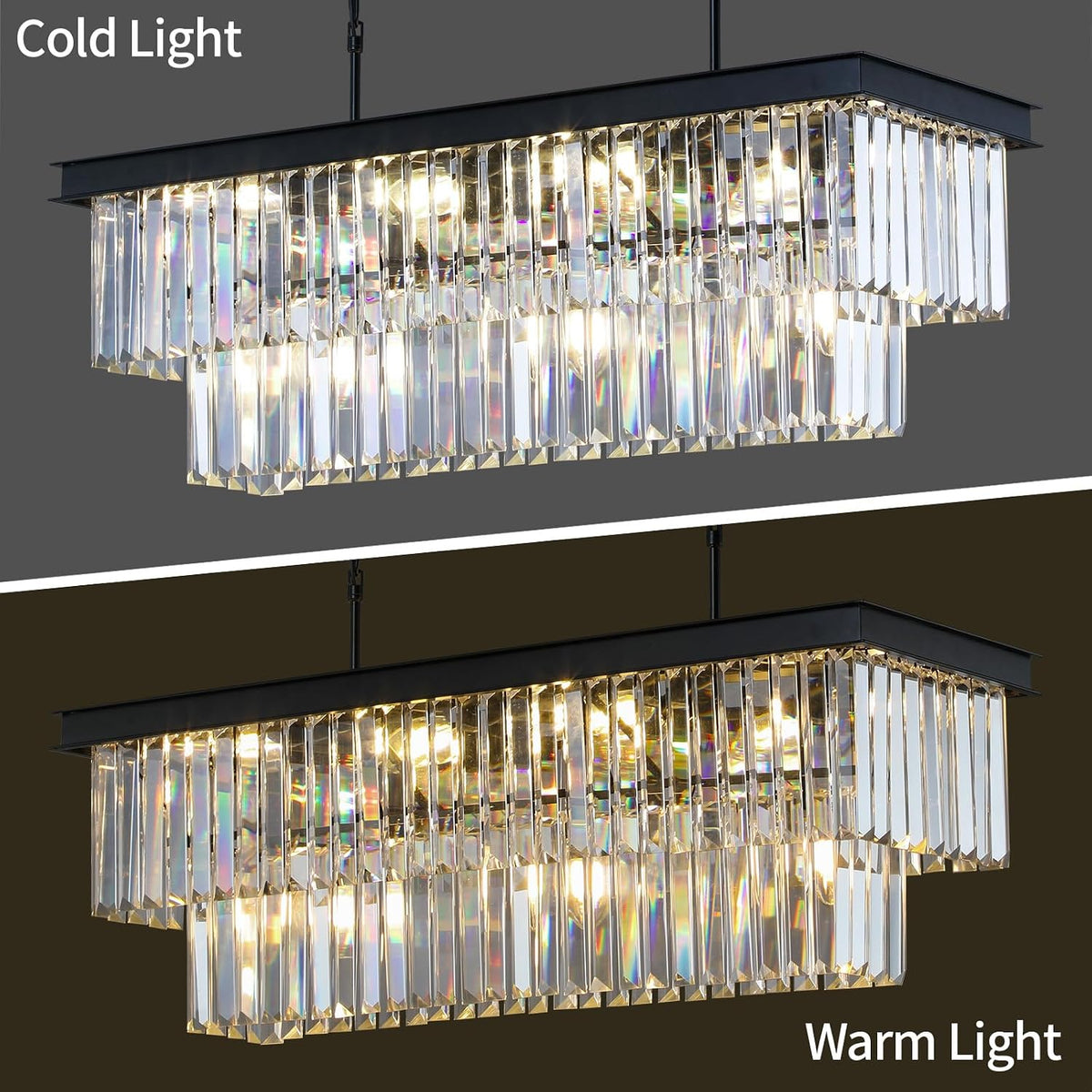 Weesalife Black Crystal Chandeliers for Dining Room,11-Lights L33.5 Inch