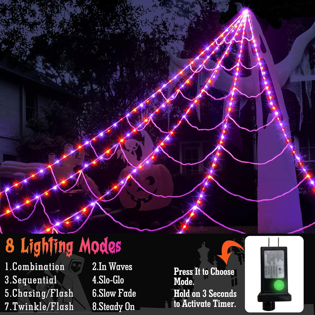 Halloween Spider Web Decoration 250 LED Outdoor Halloween Decorations