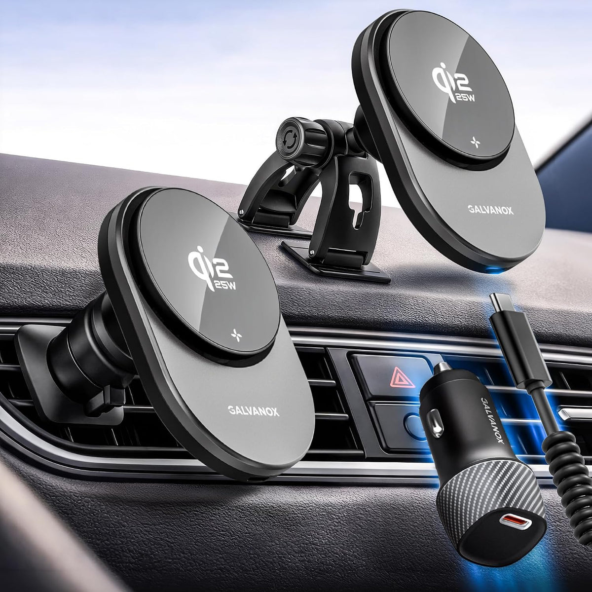 Galvanox Magnetic Wireless Car Charger Mount for Samsung Galaxy Phones, Qi2.2...
