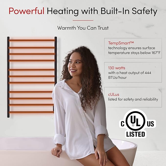 WarmlyYours Malta Heated Towel Rack, 11-Bar Electric Towel Warmer, Hardwired