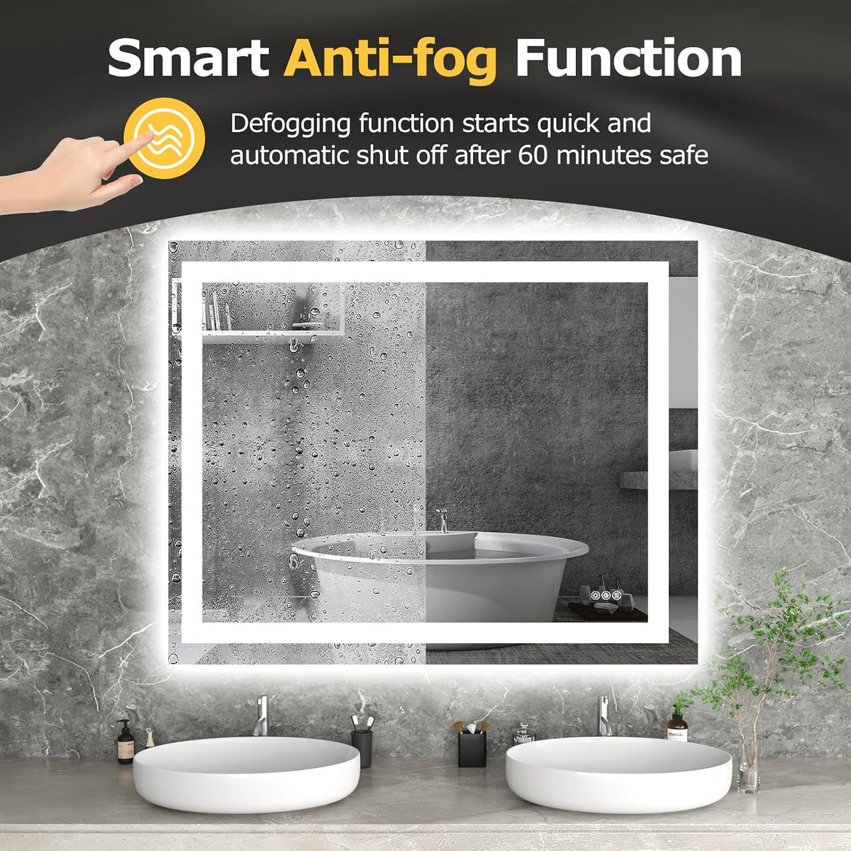 Hivone 40"X32" LED Bathroom Mirror with Lights, Anti-Fog, Dimmable,...