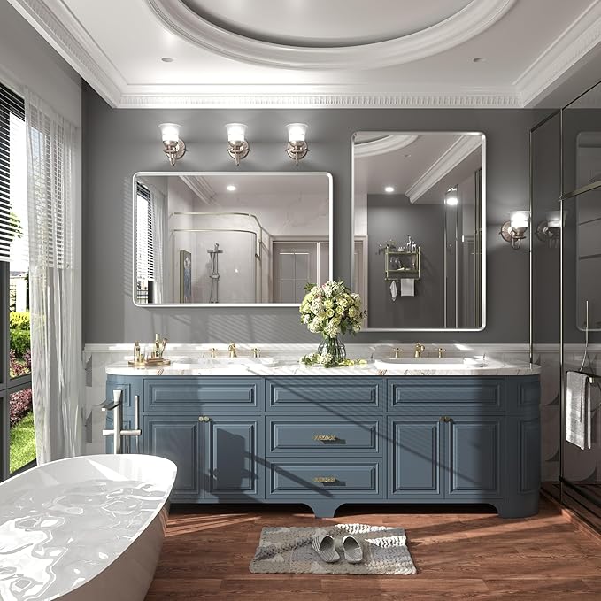 55x40 Inch Silver Framed Mirror, Brushed Nickel, Rounded Rectangle Mirror