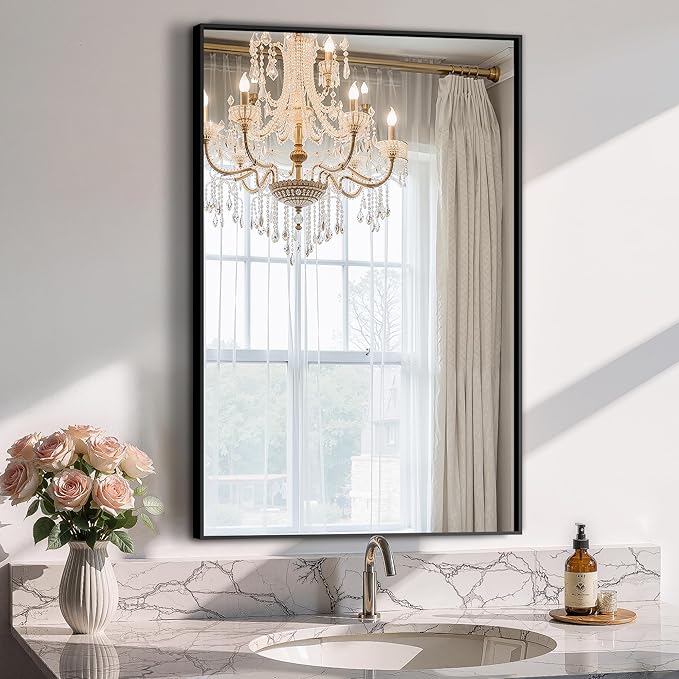 Bathroom Vanity Mirror for Wall, HD Shatterproof Glass, Hangs Horizontally or