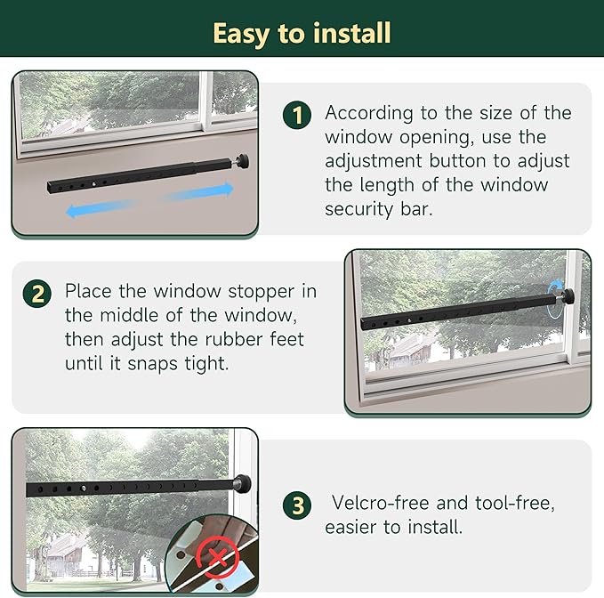 WooFog Adjustable Window Security Bars Vertical, Heavy Duty Sliding Patio Gla...