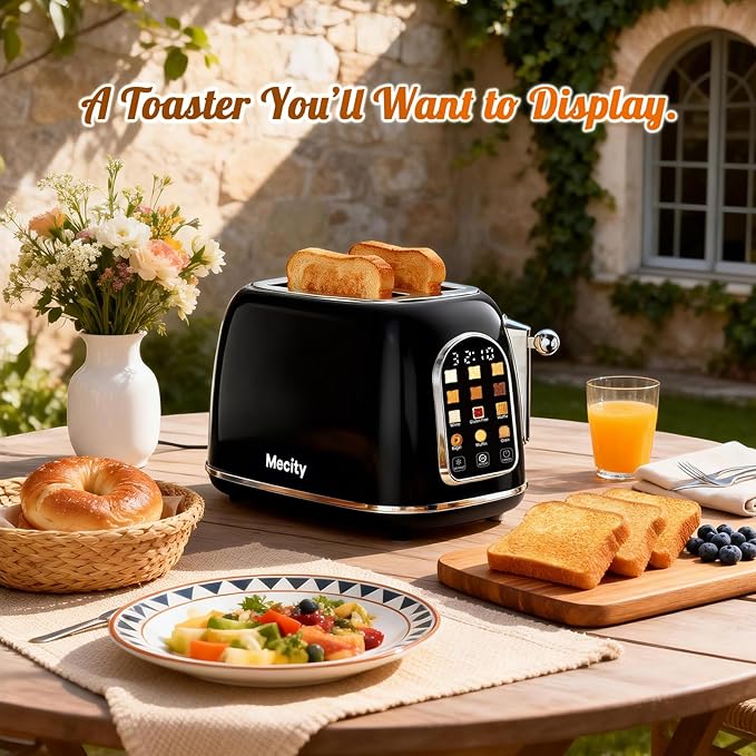 Mecity Toaster 2 Slice, Touch Screen Wide Slot Retro Toaster