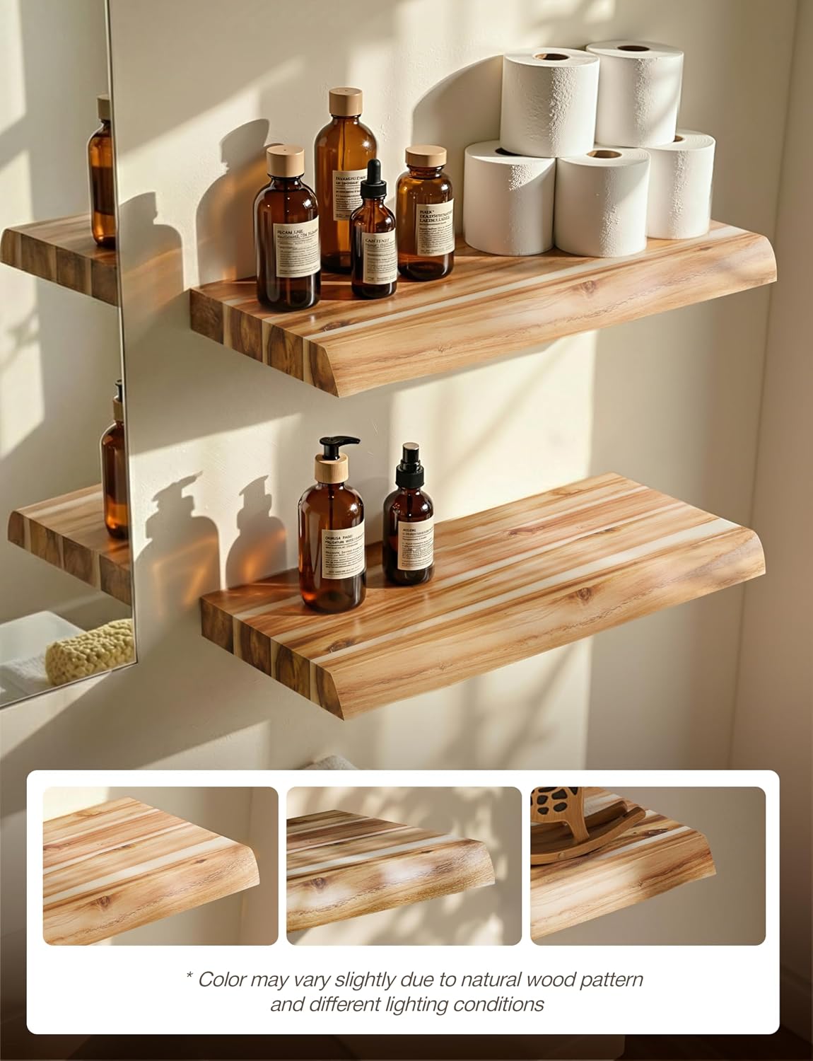BATODA Acacia Live Edge Floating Shelves, Wall Mounted, 17", Set of 2 Pcs